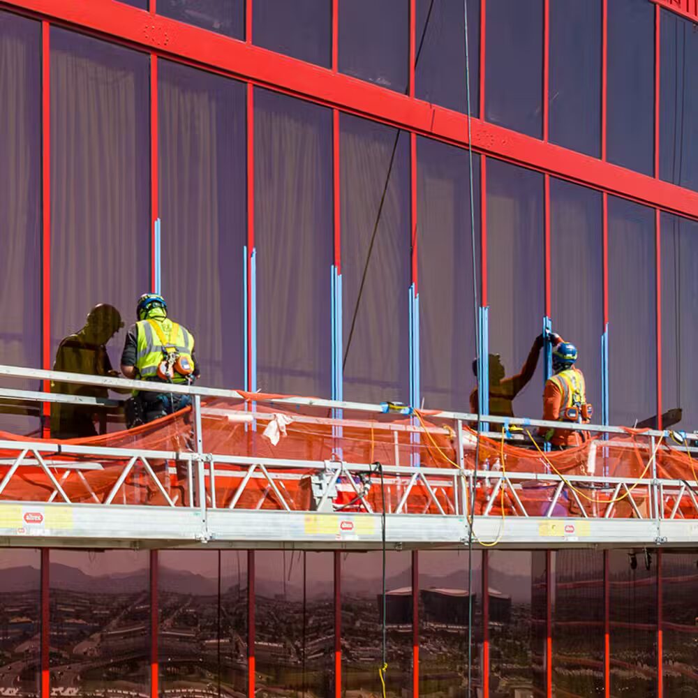 Exterior view of field personnel repairing the Rio Hotel & Casino.